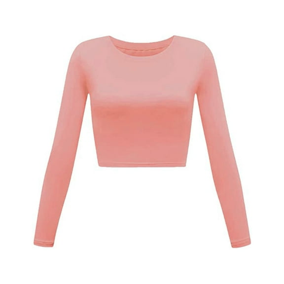 outfmvch crop tops for women slim long-sleeved round neck basic short top womens tops womens long sleeve tops