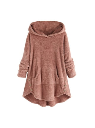 AMhomely Ladies Womens Soft Teddy Fleece Hooded Jumper Plus Size Double  Fleece Casual Hoodies With Pocket V Neck Soft Fleece Hooded Sweatshirts  Plain Pullover Tops Winter Lightweight Lounge Tops 03 Hot Pink
