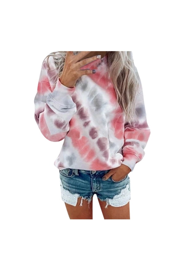 hoodies for women tie-dye causal pullover round neck sweatshirt top blouse crop tops for women womens long sleeve tops