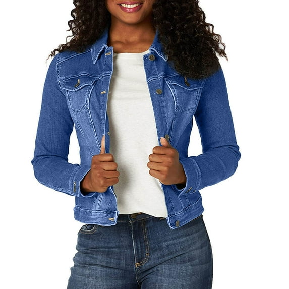 outfmvch jackets for women basic button down denim jean jacket long sleeve jacket womens tops cardigan for women blue