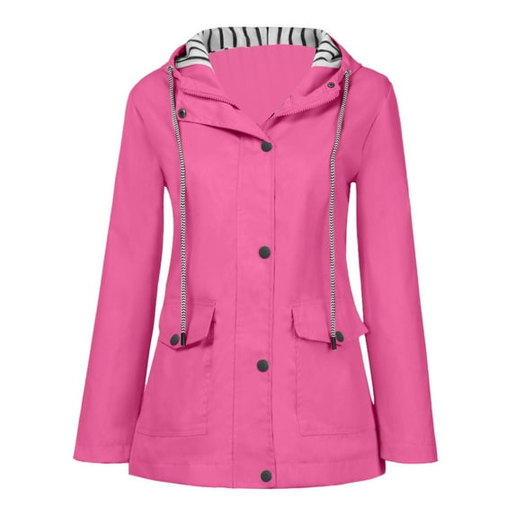 outfmvch jackets for women plus waterproof outdoor hooded rain size rain jacket windproof womens tops cardigan for women hot pink