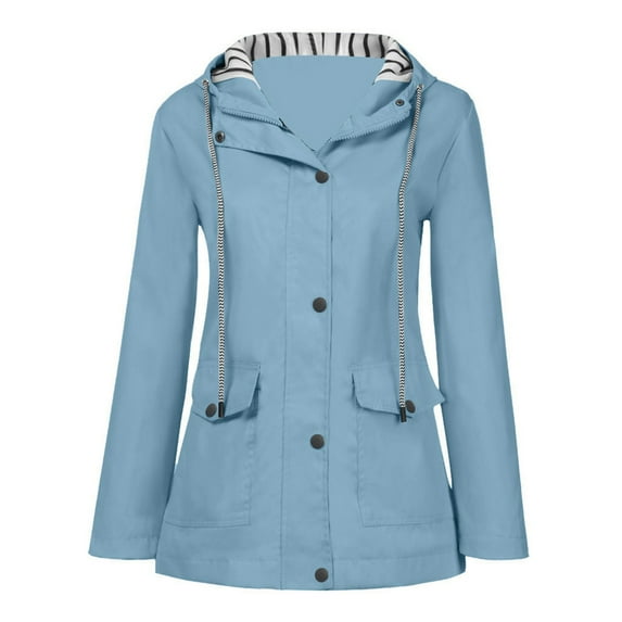outfmvch jackets for women plus waterproof outdoor hooded rain size rain jacket windproof womens tops cardigan for women light blue