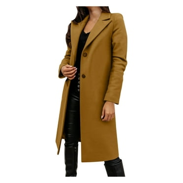 Hunpta Women's Faux Wool Coat Blouse Thin Coat Trench Long Jacket ...