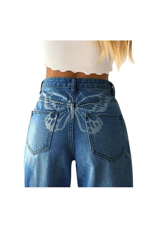 jeans for women wide leg butterfly ed straight leg jeans pants for women cargo pants