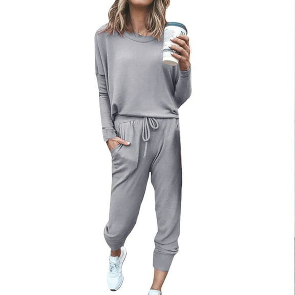 outfmvch joggers for women 2pc pure suit long sleeve leisure pocket home sweat sets pants for women cargo pants