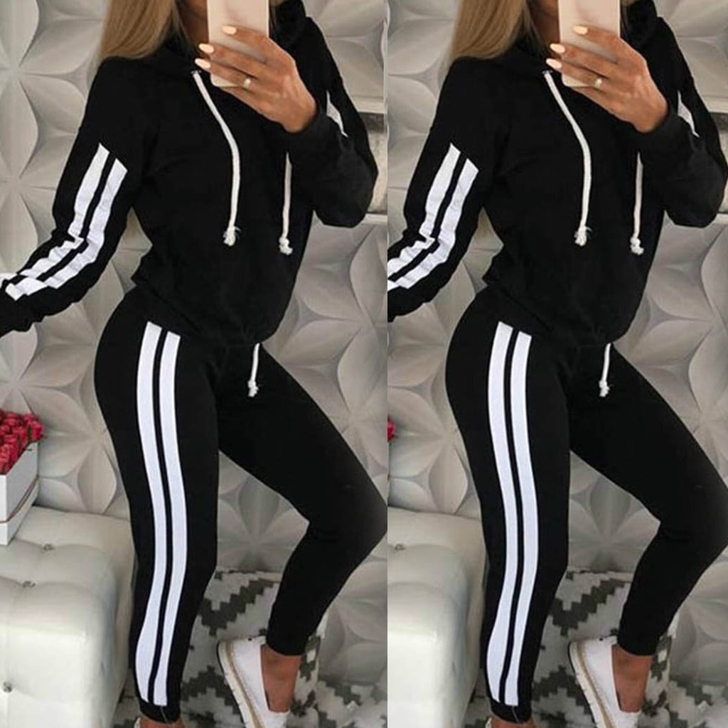Outfmvch joggers for women Fashion Stripe Hooded Long Sleeve Pullove ...