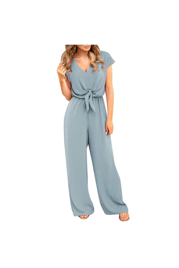 jumpsuits for women summer v neck lace up short sleeve rompers jumpsuit playsuit pants for women cargo pants
