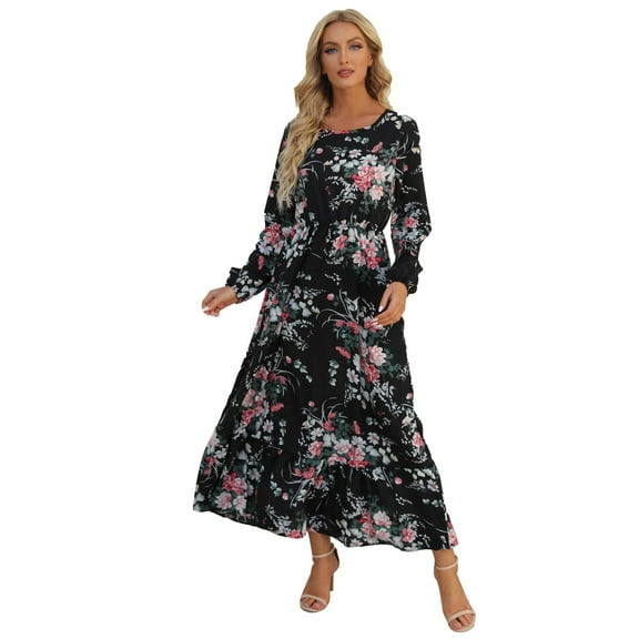 outfmvch long sleeve dress for women casual floral printed ruffle flowy temperat long dress womens dresses fall dresses