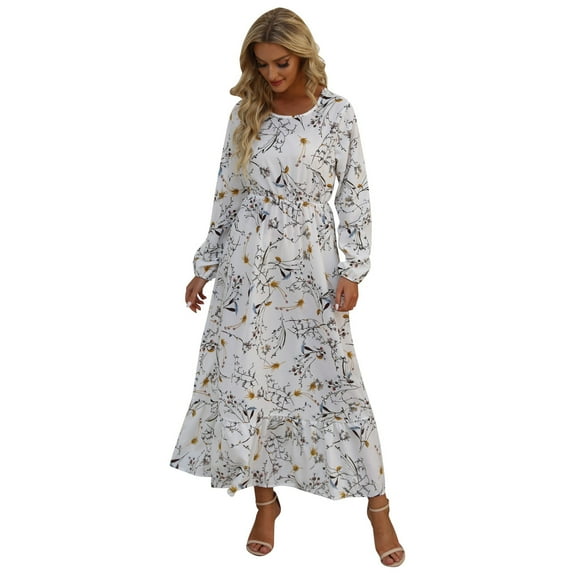 outfmvch long sleeve dress for women casual floral printed ruffle flowy temperat long dress womens dresses fall dresses