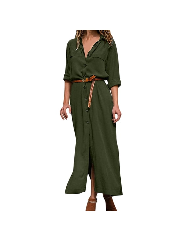 long sleeve dress for women wrap dress for women button long shirt dress long sleeve lapel long dress long dresses for women green s