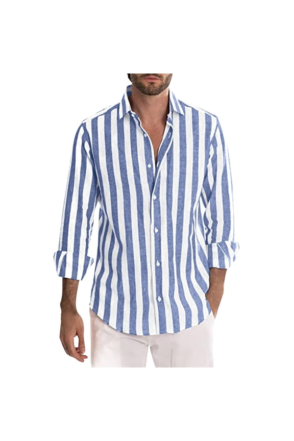 long sleeve shirts for men fashion casual striped linen buckle lapel long sleeve shirt womens tops sky blue