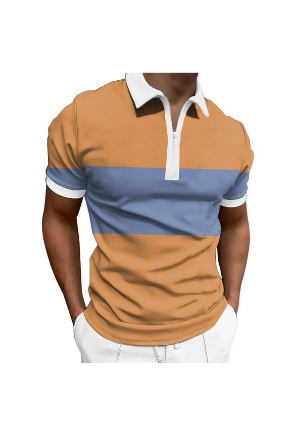 long sleeve shirts for men spring and summer fashion lapel zipper short sleeve printed t shirt shirt womens tops orange