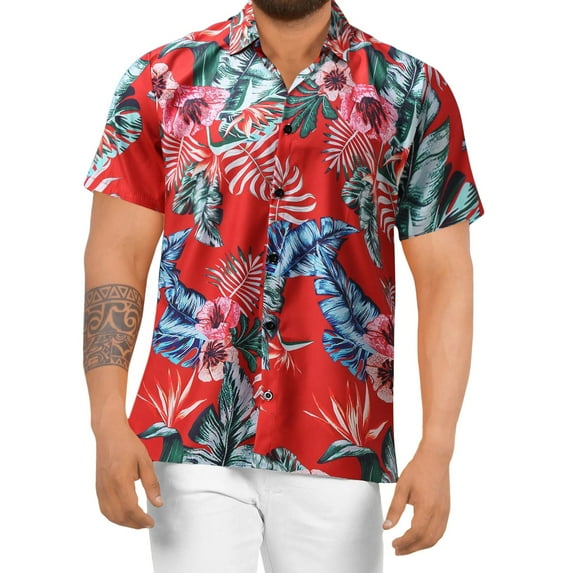 outfmvch long sleeve shirts for men spring summer casual floral hawaiian beach tropical casual button down short sleeve shirts womens tops red