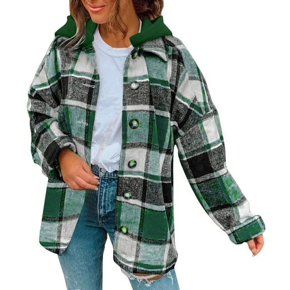 outfmvch long sleeve shirts for women button down plaid shirts flannel hooded shacket jacket hoodie coats womens tops womens sweaters green