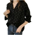 thumbnail image 1 of outfmvch long sleeve shirts for women casual long sleeve polka dot turn-down collar casual button shirts womens tops black, 1 of 9