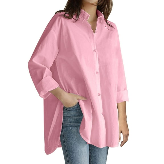 outfmvch long sleeve shirts for women solid sleeve long loose size button plus casual shirt womens tops pink