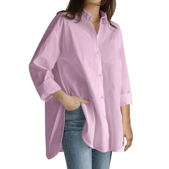 outfmvch long sleeve shirts for women solid sleeve long loose size button plus casual shirt womens tops purple