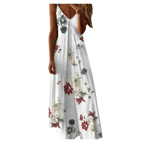 outfmvch long summer dress white dress sleeveless v-neck flower print plus size loose maxi dress womens dresses white xxl