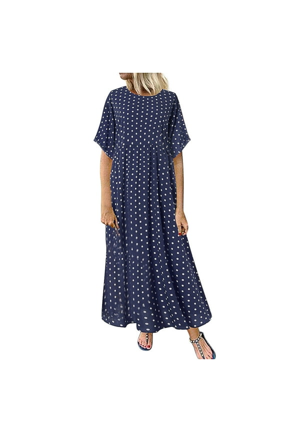 plus size dress for women plus size o-neck short sleeve dot peinted casual dress womens dresses fall dresses