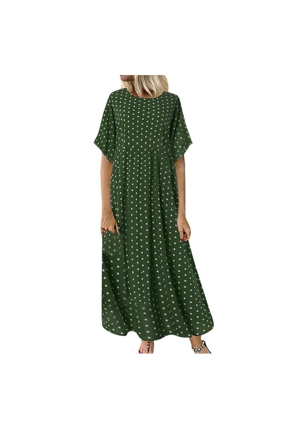 plus size summer dresses polka dot dress for women cal short sleeve polka dot printed dress retro beach dress plus size green dress green xxl