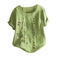 thumbnail image 1 of outfmvch plus size tops for women floral short plus bohemian shirt size embroidered sleeves plus size womens tops green, 1 of 2