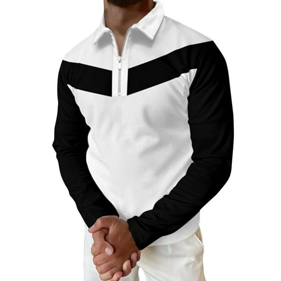 outfmvch polo shirts for men casual splice zipper turn-down collar long sleeve polos shirt womens tops beige