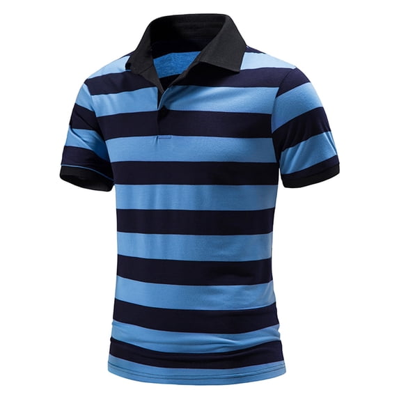 outfmvch polo shirts for men spring summer loose plus size button collar shirt striped print lapel short sleeve womens tops blue