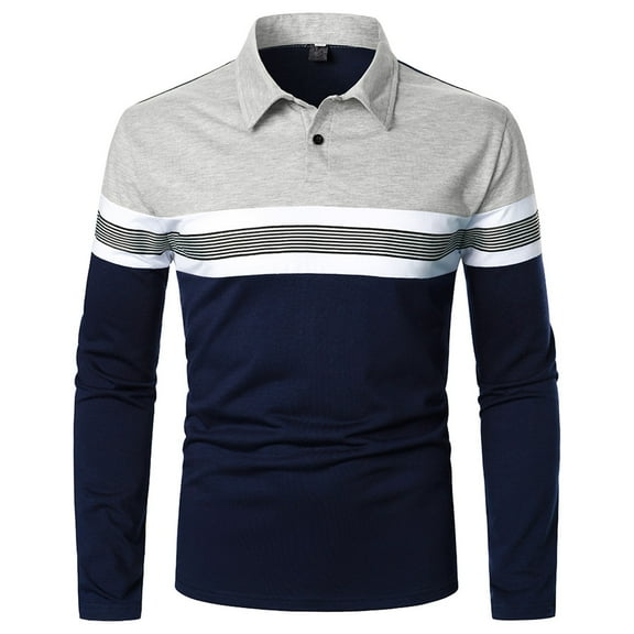 outfmvch polo shirts for men stitching casual loose fashion design lapel long sleeve womens tops grey