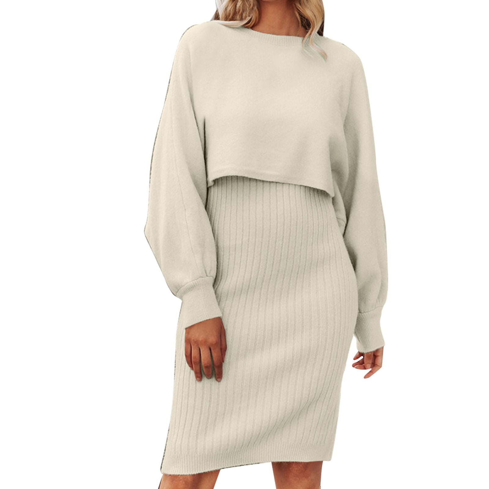 outfmvch sweater dress for women lazy style able solid knitted dress two  piece medium length wool dress womens dresses fall dresses