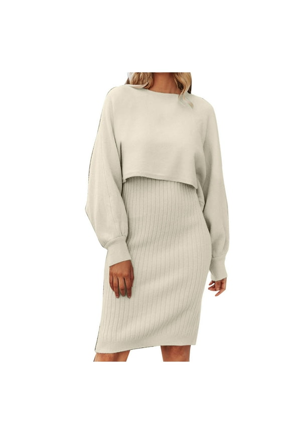 sweater dress for women lazy style able solid knitted dress two piece medium length wool dress womens dresses fall dresses