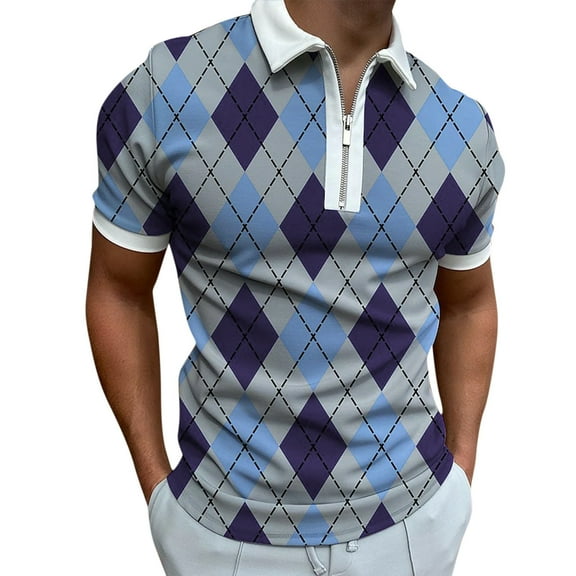 outfmvch t shirts for men casual print zipper turn-down collar short sleeve shirt womens tops polo shirts for men purple