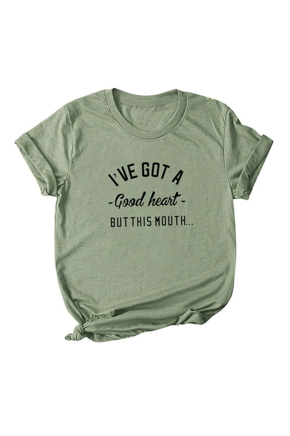 t shirts for women fashion short sleeve letter print plus size cotton casual womens tops shirts for women army green