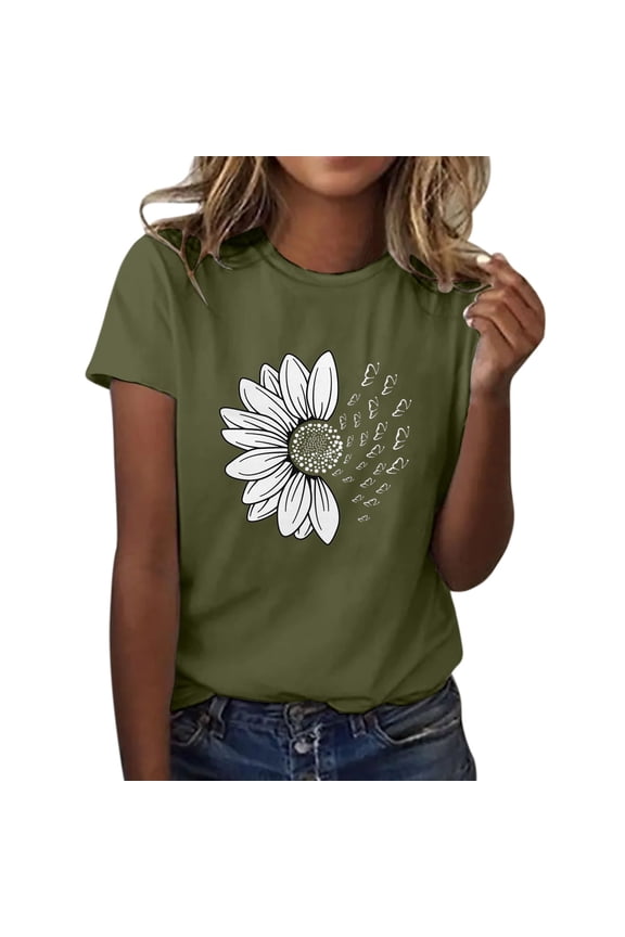 t shirts for women summer t shirt plus size loose girl short sleeve graphic casual tees womens tops army green