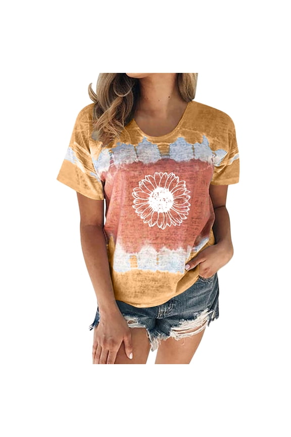 t shirts for women tie dye printing casual fashion round neck short sleeve t shirt womens tops khaki