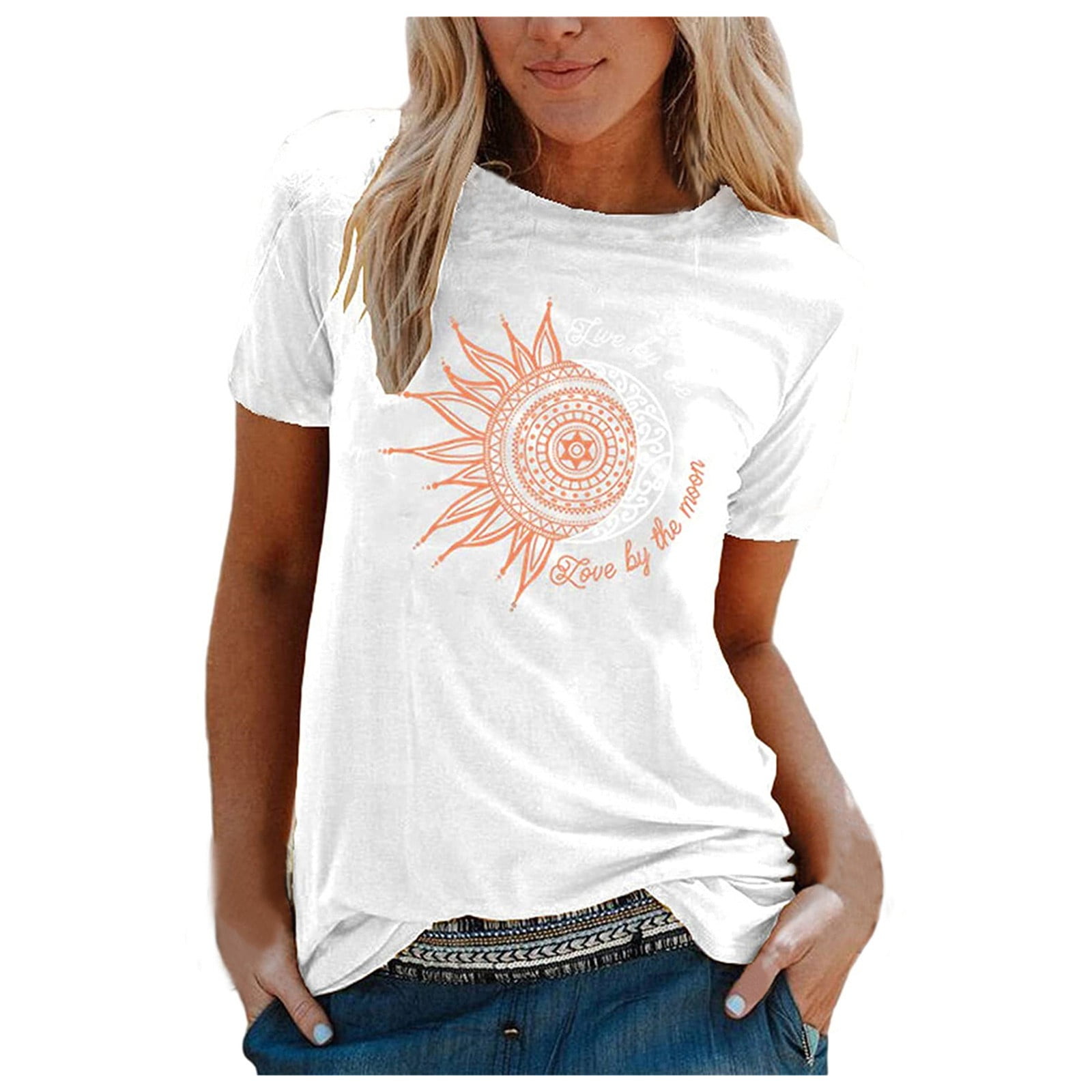 Moosice Women's Funny Short Sleeve T-Shirt - Vintage Casual Pullover With Letter Print - View #2