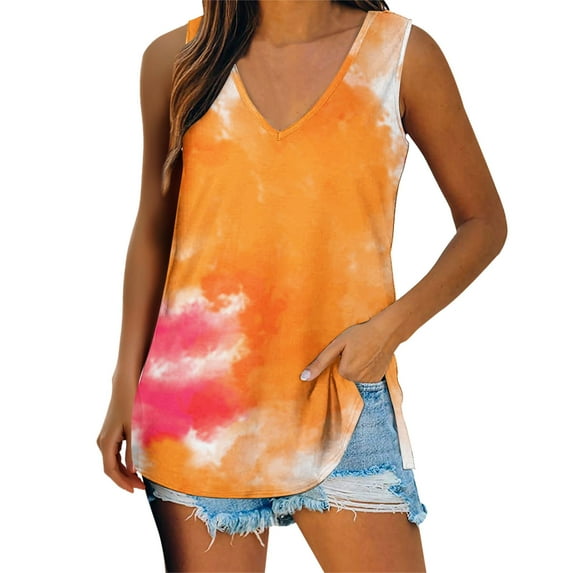 outfmvch tank top for women casual tie dye printing tank sleeveless vest t shirt womens tops crop tops yellow