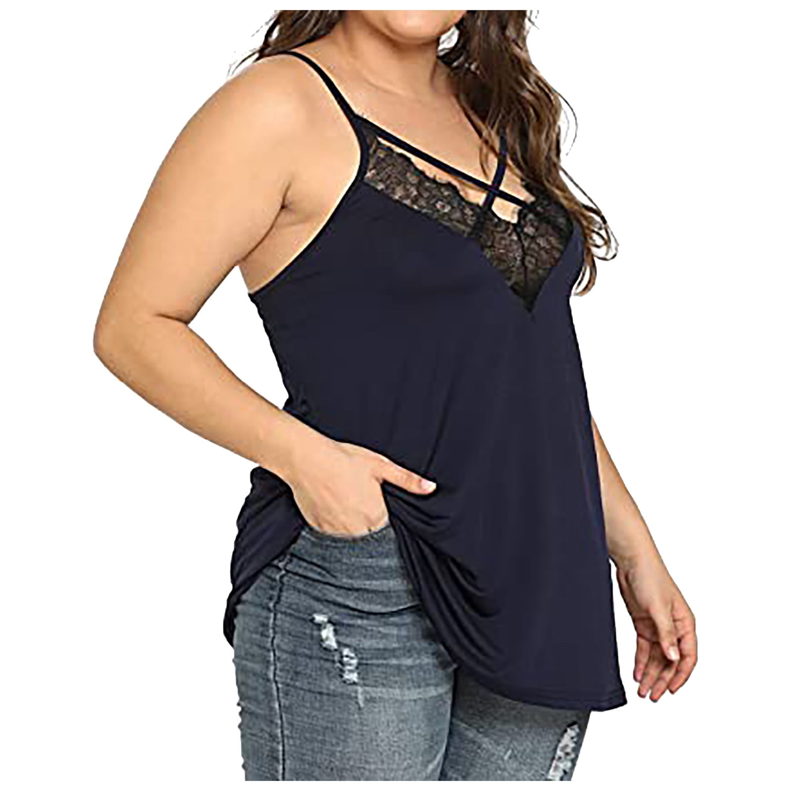 outfmvch tank top for women plus size contrast lace criss cross v neck spaghetti  strap cami tank womens tops womens long sleeve tops 