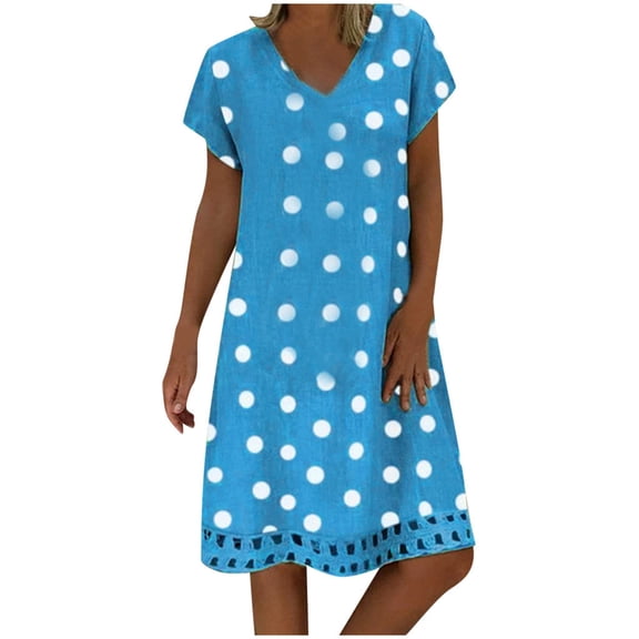 outfmvch womens dresses casual loose polka dot print block short sleeves v-neck dress fall dresses