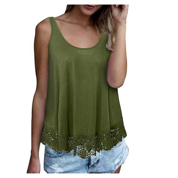 outfmvch womens tops tank top for women women's casual swing lace flowy solid loose o-neck cotton tank top corset tops for women green l