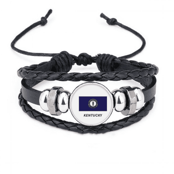 outline flag state kentucky bracelet braided leather woven wristband