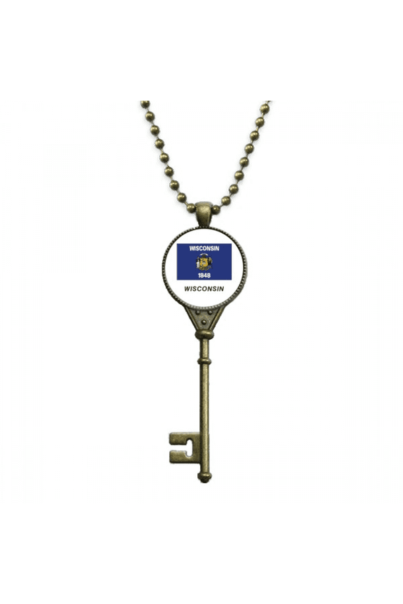outline flag state wisconsin key necklace pendant tray embellished chain