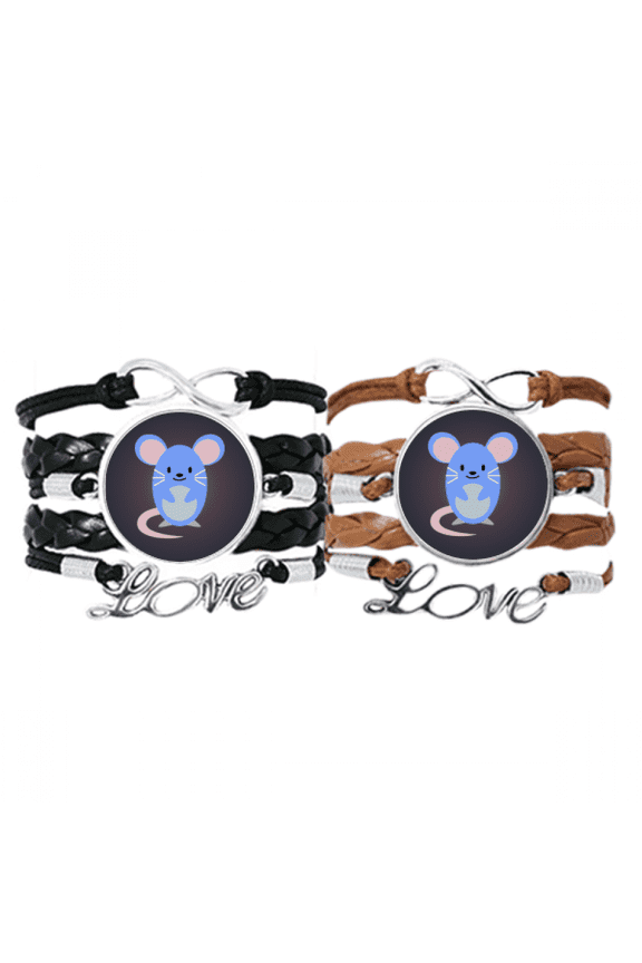 outline lovely cartoon mouse exquisite bracelet hand strap leather wristband double set