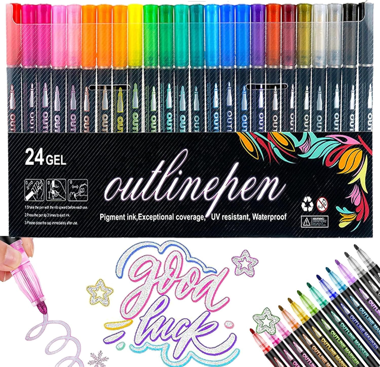 outline shimmer markers,8/12/24/36/48 Color Double-Line Art Pens, dreamy metal pens, suitable for greeting cards, crafts, and doodles