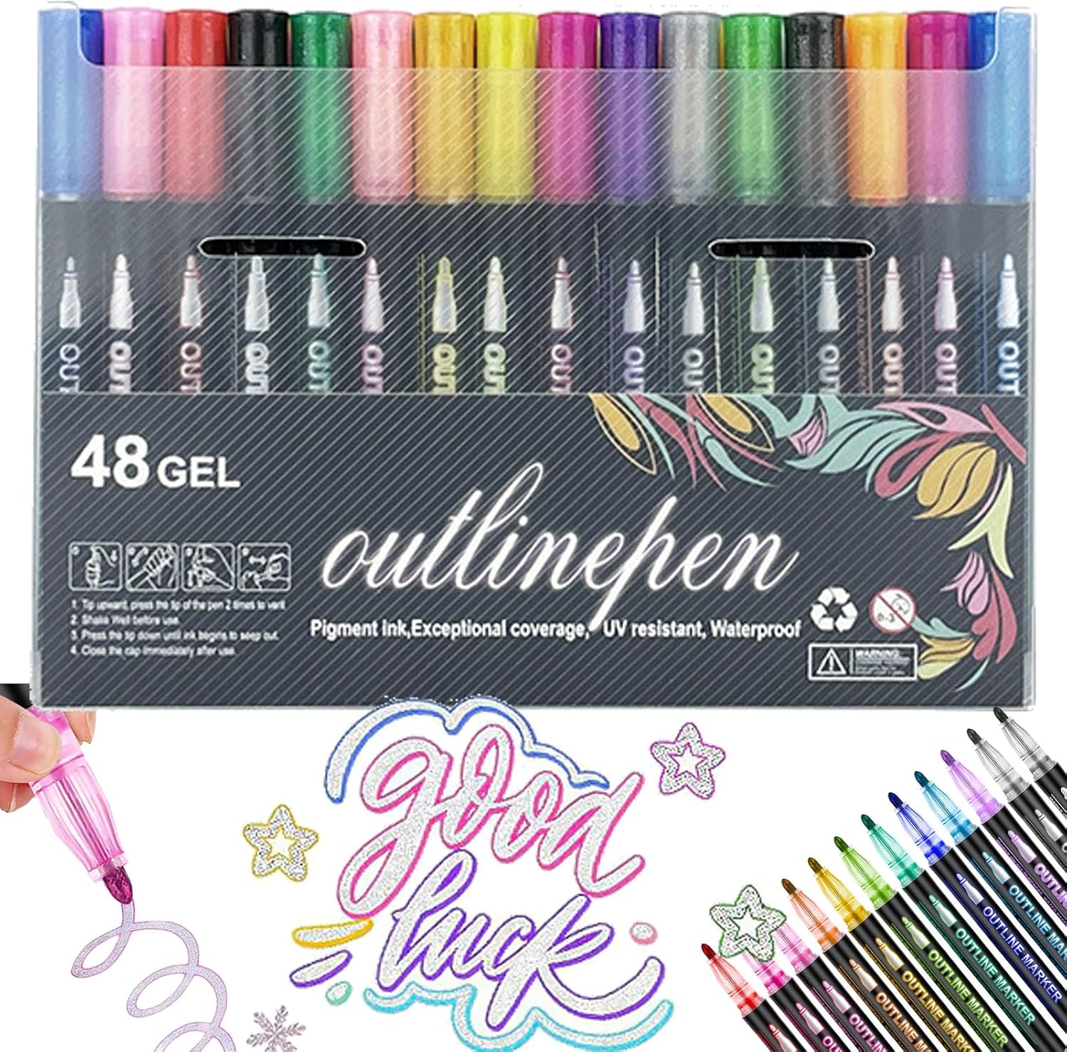 outline shimmer markers,8/12/24/36/48 Color Double-Line Art Pens, dreamy metal pens, suitable for greeting cards, crafts, and doodles