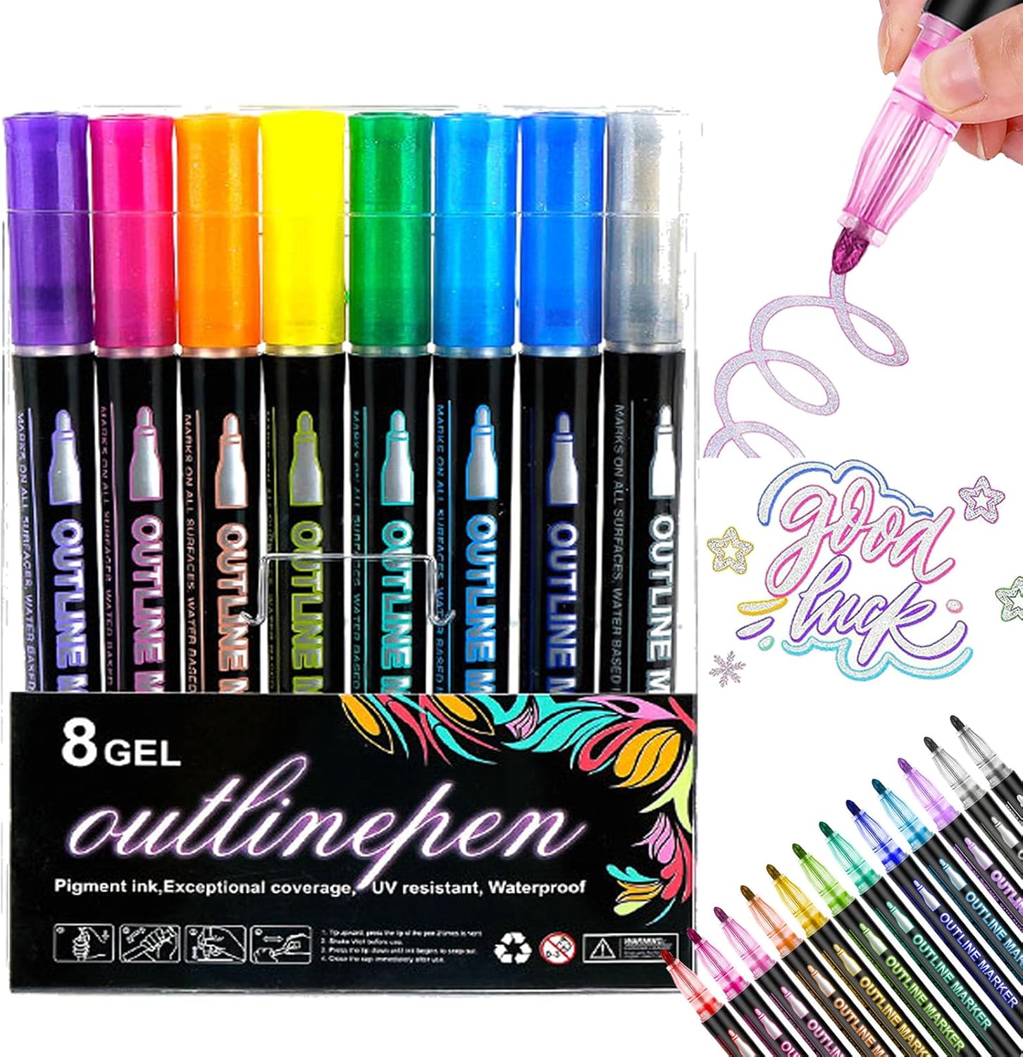 outline shimmer markers,8/12/24/36/48 Color Double-Line Art Pens, dreamy metal pens, suitable for greeting cards, crafts, and doodles
