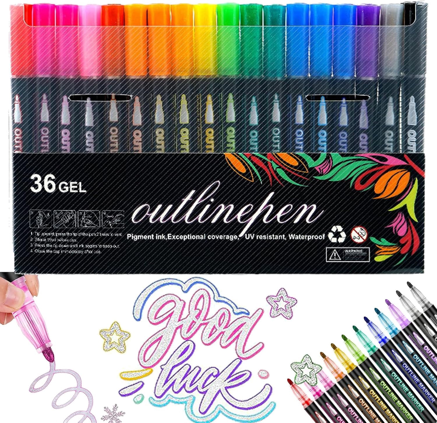 outline shimmer markers,8/12/24/36/48 Color Double-Line Art Pens, dreamy metal pens, suitable for greeting cards, crafts, and doodles