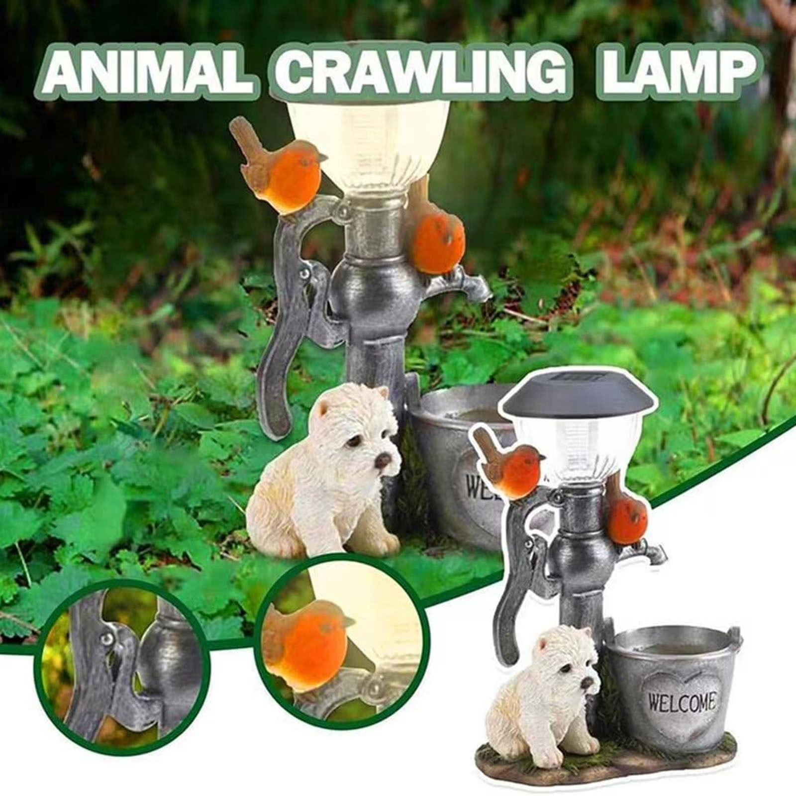 outside Statues Cute Solar Dog Resin Light Garden Animal Crawling Light