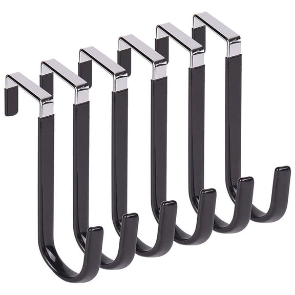 Over Door Hooks for Hanging Clothes, 6 Packs Hanger Soft Rubber Prevent Scratches, Door Hook for Bathroom Black