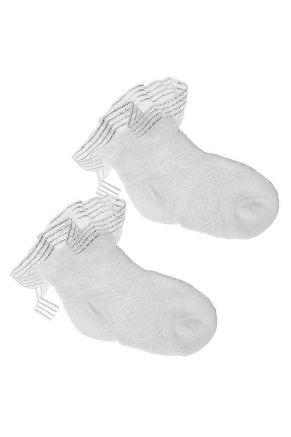 White Knee Socks for Baby Girls with Tulle Decoration Made of Soft Polyester and Cotton Size S