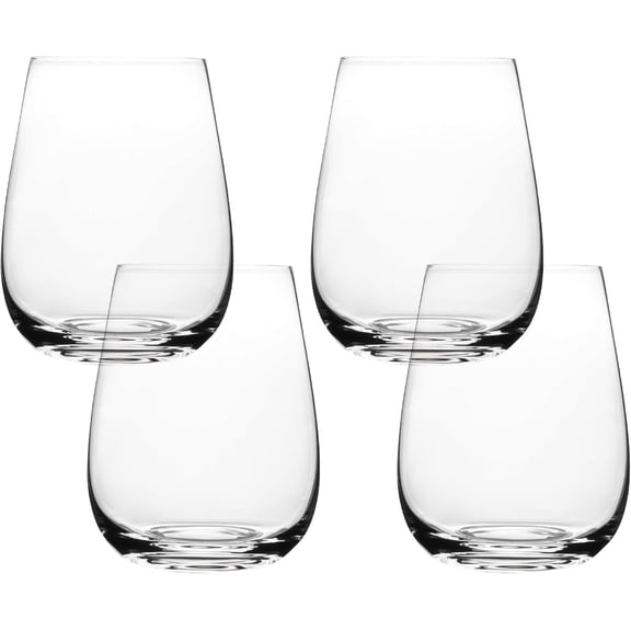 over&back 18oz Traditional Glassware - Set of 4 Classic Stemless Drinking Glasses for Parties, Get-togethers, and More - Mouth-Blown - Wine Cups for Kitchen and Dining Room - Clear